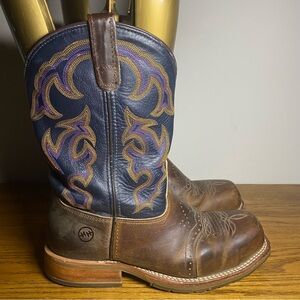 Double H Mens Brown Navy Square Steel Toe Western Work Boots DH3551 Size 10.5D